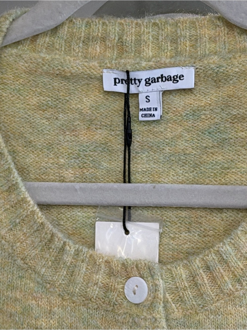 Pretty Garbage Pale Green/Yellow Short-Sleeve Button Cardigan - Picture 2 of 2